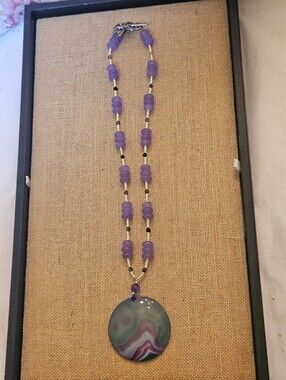 Handmade Faceted Purple Jade,Large Agate,Swarovski Crystal,Necklace